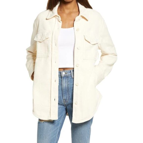 Reformation Jennings Oversized Cream Corduroy Shirt Jacket Shacket Size Large - Picture 1 of 15